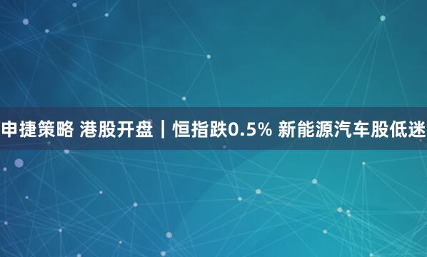 申捷策略 港股开盘｜恒指跌0.5% 新能源汽车股低迷